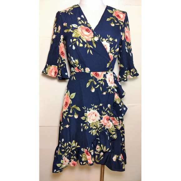 floral frill wrap dress